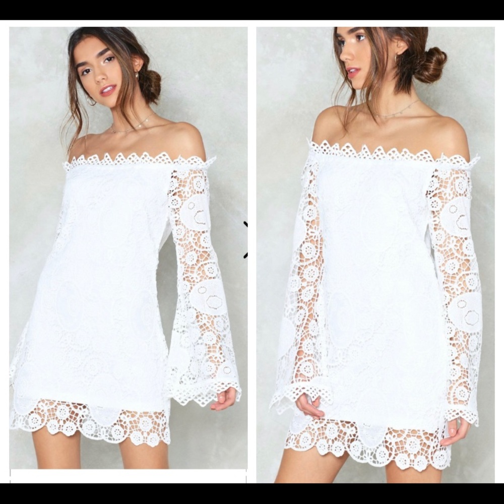 NWT Nasty Gal White Crochet Cold Shoulder Dress 6 - Picture 2 of 6